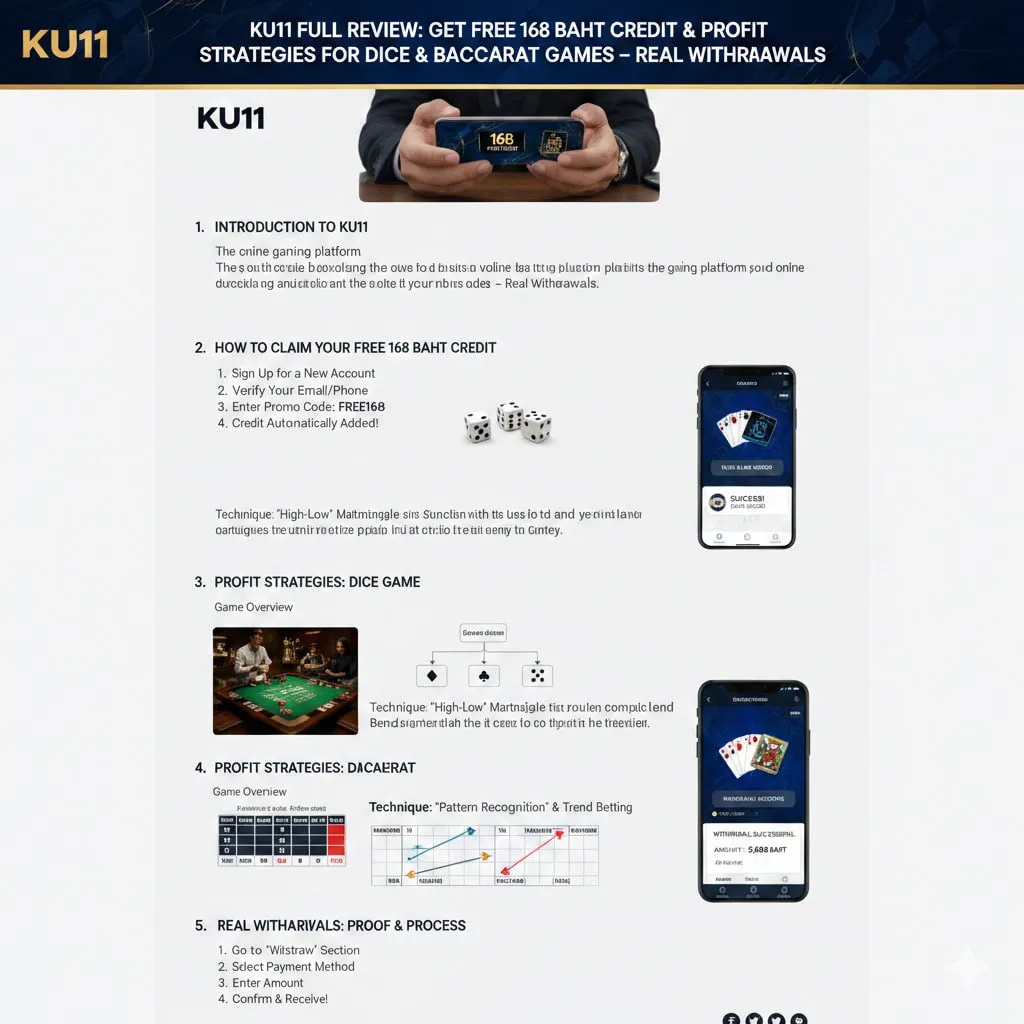 รีวิวจัดเต็ม KU11: วิธีรับเครดิตฟรี 168 บาท พร้อมเทคนิคทำกำไรจากเกมลูกเต๋าและบาคาร่าถอนได้จริง
